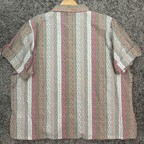 Maggie & Max Woman Plus 2X‎ Button Up Shirt Striped Cuff Sleeve Neutral Relaxed - Picture 4 of 8